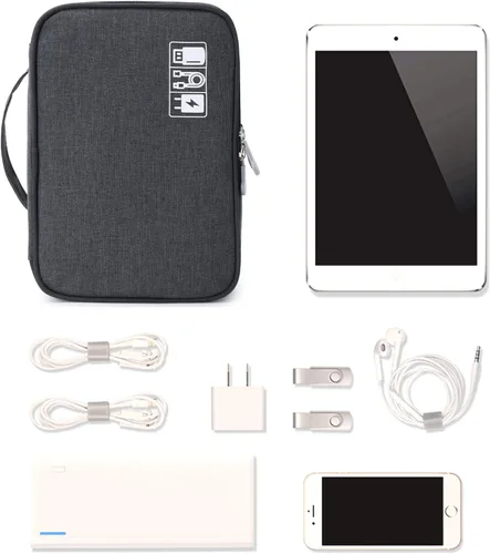 Vista 3 de mygreen Organizador de viaje para electrónica, estuche impermeable para accesorios electrónicos, bolsa de almacenamiento para cables de doble capa