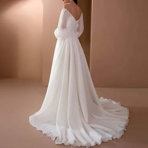 Vista 5 de NaRHbrg Vestido de gasa para mujer con cintura imperio, vestidos de dama de honor con hombros descubiertos, vestido de fiesta hasta el suelo, Verde