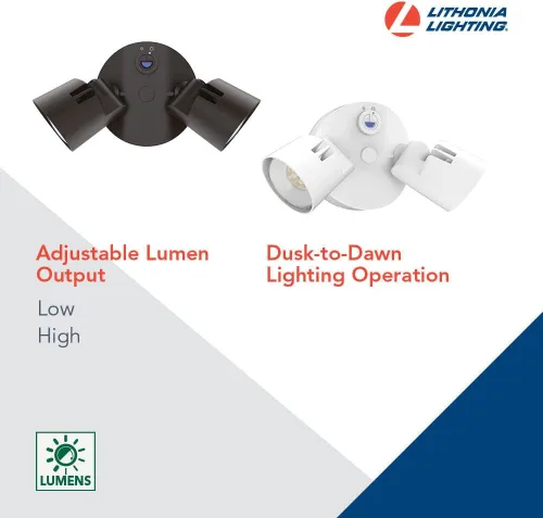 Vista 3 de Lithonia Lighting HomeGuard - 2 luces LED de inundación para exteriores, luces LED para exteriores, sensor de atardecer a amanecer, lúmenes Blanco
