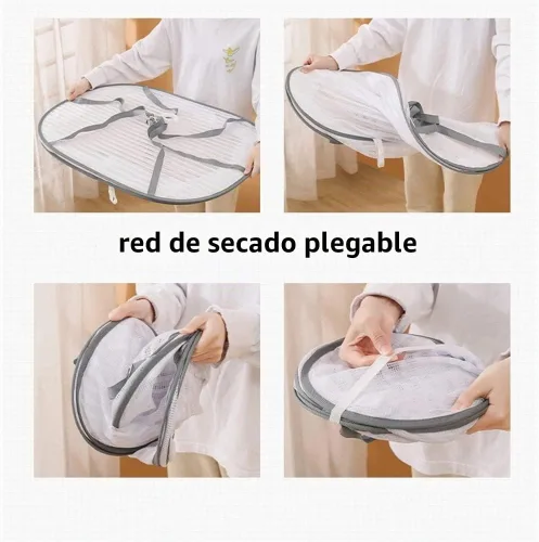 Vista 4 de Primst Red de pesca de secado plegable, rejilla de secado colgante, cesta seca de ropa con cremallera, secadora de plantas para interiores