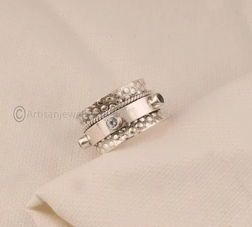 Vista 3 de Anillo de plata de topacio azul, anillo de plata 925, anillo de plata hecho a mano, Anillo de plata de declaración, Anillo de piedra de topacio