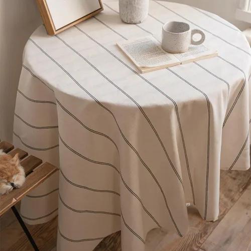 Vista 7 de ArtBud Manteles de Lino de Algodón Boho Estilo Granja Tela Pesada Cubierta de Mesa Arpillera a Rayas Lavable Superficie de Mesa para Fiestas Café
