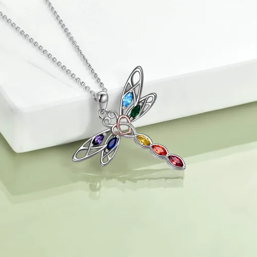 Vista 5 de POPLYKE Collar de libélula, regalo para mujer, plata de ley, colgante de libélula celta, joyería irlandesa para niñas