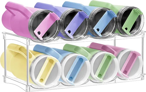 Vista 9 de Organizador apilable de botellas de agua para gabinete, organizador de vasos de acrílico, estante de almacenamiento para Stanley de 40 onzas