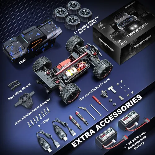 Vista 6 de Autos RC a escala 1:14 para adultos, Truggy RC de alta velocidad de 60 KPH, camión de control remoto todoterreno 4 x 4, automóvil eléctrico