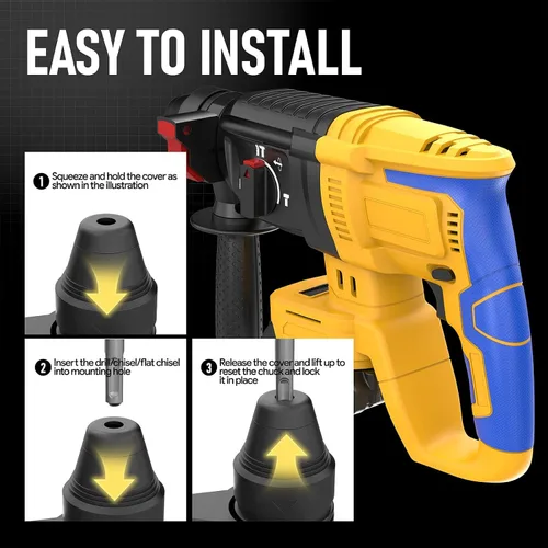Vista 7 de SDS - Martillo giratorio inalámbrico compatible con batería Dewalt de 20 V, sin escobillas, taladro giratorio SDS para hormigón, mampostería