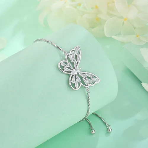 Vista 5 de STARCHENIE Collar de mariposa y pulsera para mujer de plata de ley 925 con diseño de mariposa