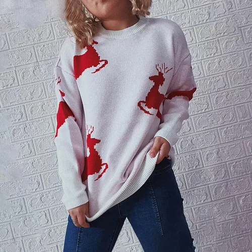 Vista 2 de Suéter de Navidad para mujer, suéter de punto de reno, elegante, suave, estampado, ropa de otoño