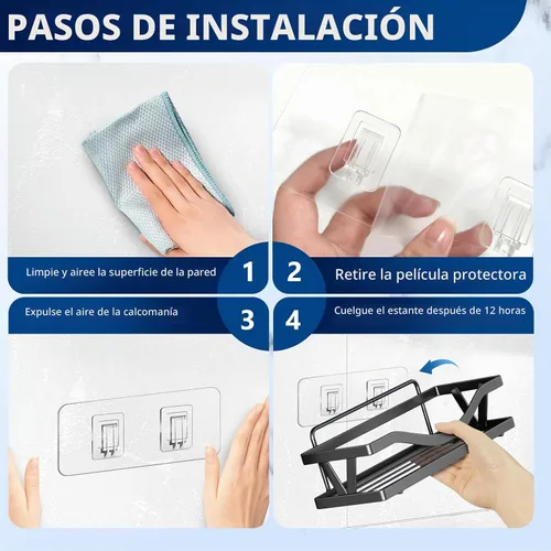 Vista 6 de Ganchos de repuesto adhesivos para regadera, tiras transparentes resistentes, sin taladrar Transparente-8Pack 2Hook