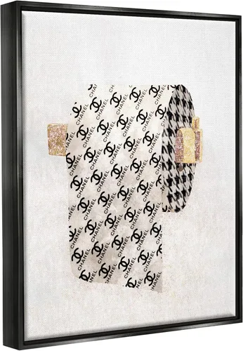 Vista 2 de Stupell Industries Ziwei Li - Papel higiénico con patrón glamoroso, arte en lienzo con marco flotante, negro, 17 x 21 pulgadas, fácil de colgar