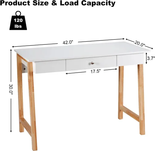 Vista 3 de COSTWAY Escritorio para computadora de 42 pulgadas con cajón de almacenamiento, moderna mesa de estudio de escritura en casa con patas de madera