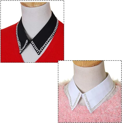 Vista 4 de EleCharm Simplicity - Blusa decorativa desmontable con cuello de muñeca, cuello de punta, solapa falsa para mujer, Algodón, Diamante falso