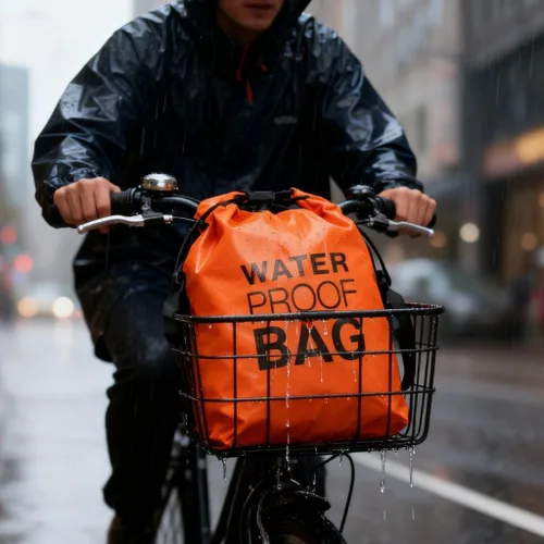 Vista 4 de Bolsa seca impermeable de 5L - Paquete sumergible naranja para kayak, natación y playa