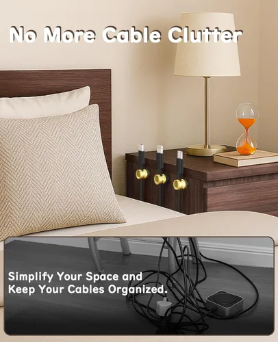 Vista 5 de Soporte magnético para cables, clips de gestión de cables de metal de alta calidad, anclaje de cable magnético para escritorio, mesita de noche