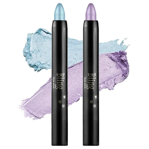 Vista 10 de Boobeen Sombra de ojos en barra impermeable con lápiz de sombra de ojos en crema brillante, kit de maquillaje de ojos con purpurina fácil de usar