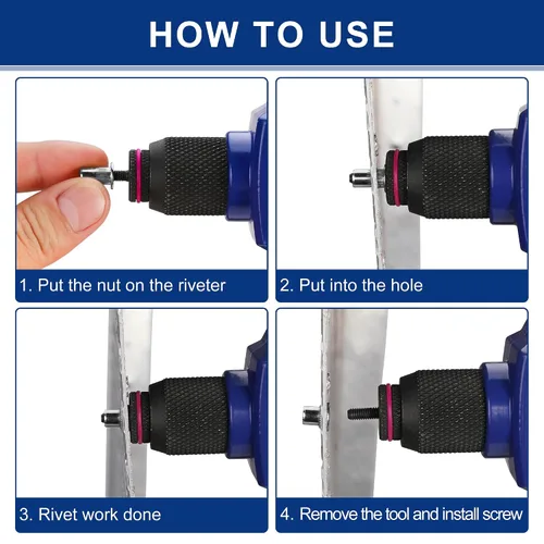 Vista 7 de WORKPRO 50 tuercas de remache, tuerca remachable de acero inoxidable de 1/4"-20, cabeza plana roscada con cuerpo moleteado