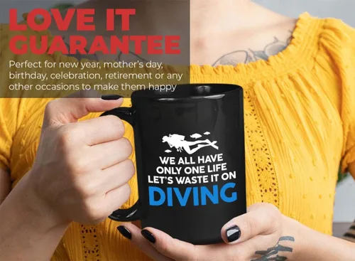 Vista 18 de Taza de café de buceo de 11 onzas, color negro, sumerge en la felicidad, actividades de respiración subacuática, pasatiempos, natación, ascenso