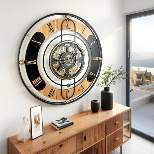 Vista 5 de ImprovingLife The Gears Clock - Reloj de pared con engranaje móvil real de 36 pulgadas, línea Suiza (negro, 36 pulgadas (35.4 in)