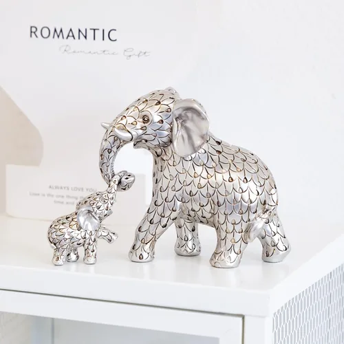 Vista 9 de Estatua de elefante plateado vintage. Figuras de elefante que inspiran buena suerte, salud. Regalos únicos de elefante para mujeres, mamás. Adornos