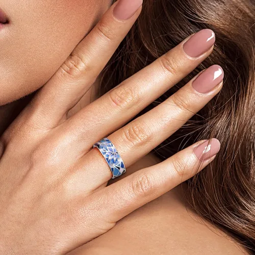 Vista 4 de Santuzza Anillo de plata de ley 925 con patrón de flores esmaltadas para mujer