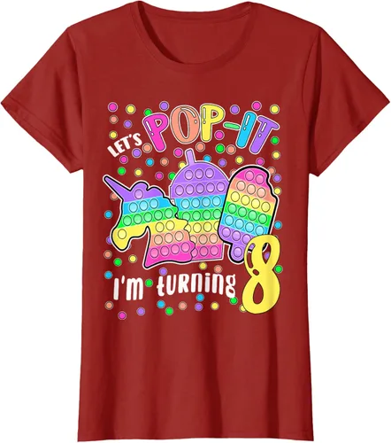 Vista 48 de Let's Pop-it I'm turning 8 Colorful 8th Birthday - Camiseta para niña, Negro