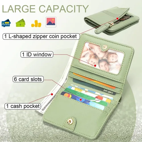 Vista 2 de APHISON Billetera para mujer, delgada y pequeña, cartera RFID para mujer, 05A125VERDE, Moderno