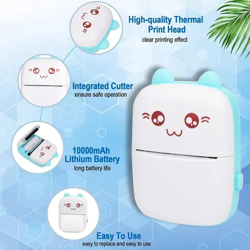 Vista 6 de Impresora portátil, mini impresora térmica inalámbrica Bluetooth de bolsillo con 6 rollos de papel de impresión para teléfono inteligente Android