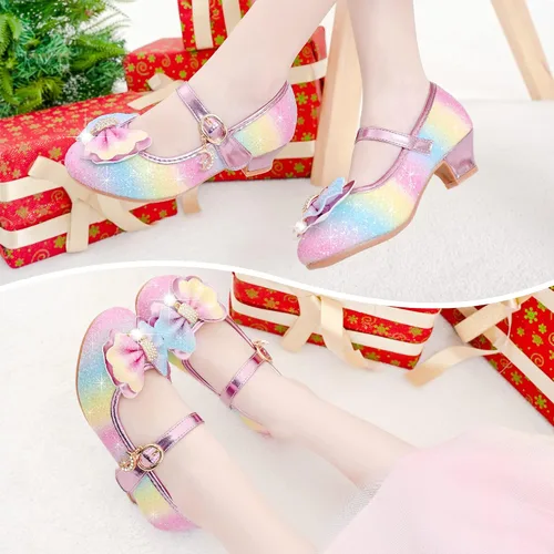 Vista 6 de Walofou Zapatos de vestir para niñas de flores, zapatos de tacón para fiesta de boda, zapatos planos de princesa Mary Jane para niños pequeños