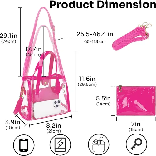 Vista 3 de Clear Crossbody Bag Stadium Approved - Transparent Tote Purse with Privacy Pouch, Cute 2-in-1 Plastic Shoulder