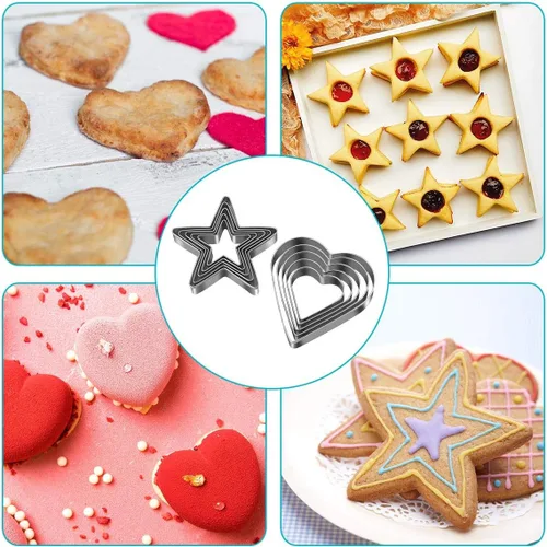 Vista 3 de Juego de 10 cortadores de galletas de acero inoxidable con caja de almacenamiento, forma de corazón de amor y molde en forma de estrella