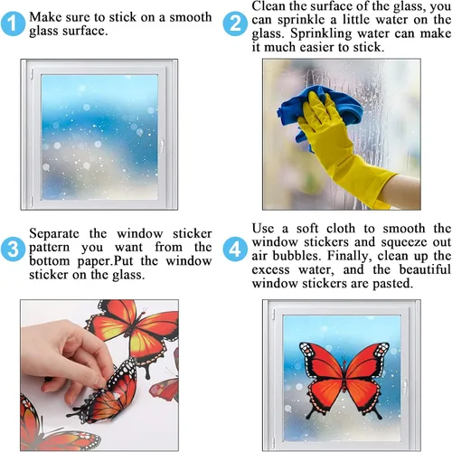 Vista 7 de Whaline 9 hojas de primavera de mariposa para ventana, decoración de ventanas de flora de mariposa colorida de verano, calcomanías reutilizables