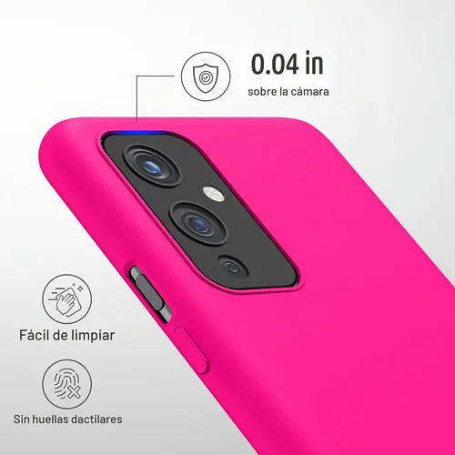 Vista 3 de kwmobile Funda compatible con OnePlus 9 (versión EU/NA) - Funda de silicona TPU con acabado suave - Rosa neón