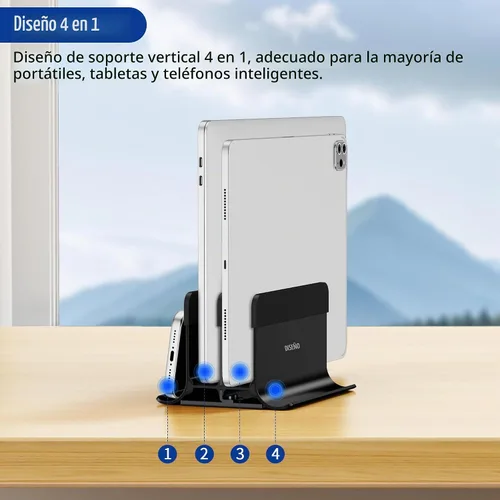 Vista 2 de BESIGN LS13 Soporte Vertical para Laptop para Escritorio, Soporte de Escritorio 4 en 1 para Laptops, Tabletas, Teléfonos Inteligentes