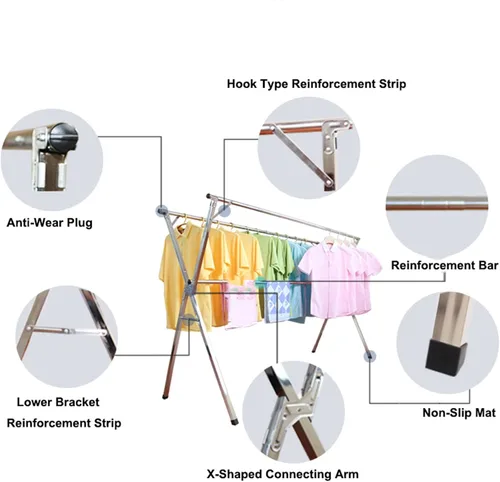 Vista 3 de Estante de secado de ropa retráctil de acero inoxidable, estante de secado portátil plegable resistente, estante de lavandería para balcón, longitud