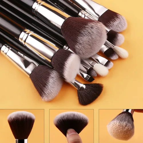 Vista 3 de BEILI Juego de 12 brochas de maquillaje con soporte para base Kabuki sintética de primera calidad, brocha para base de maquillaje, corrector