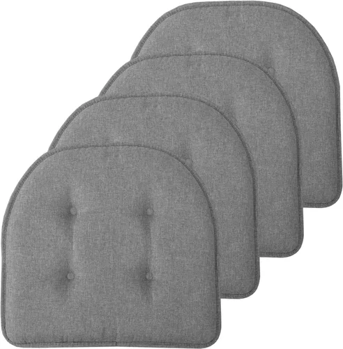 Vista 125 de Sweet Home Collection - Cojín de asiento de espuma viscoelástica y respaldo de caucho antideslizante con capitoné para silla, cojín en U, 17x16 Gris