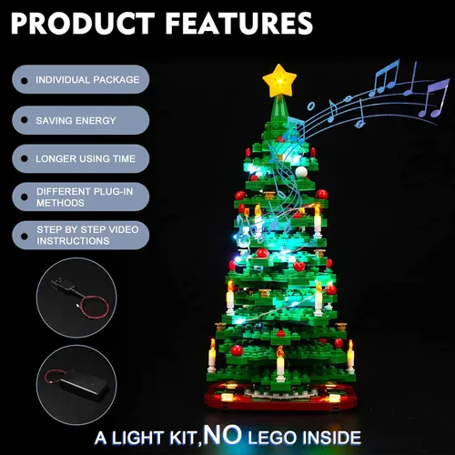 Vista 4 de BrickBling Luz LED compatible con Lego 40573 Kit de construcción de árbol de Navidad, luces de decoración de Navidad, kit de iluminación versión