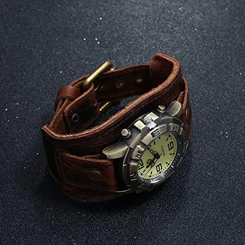 Vista 3 de Reloj para hombre, reloj punk para hombre, reloj punk para hombre, reloj retro de moda punk hip-hop de cuero para hombre