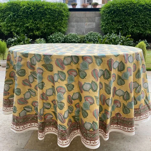 Vista 24 de Mantel redondo con estampado de bloque a mano, 100% algodón, reutilizable, color verde espárragos, 60 pulgadas, mantel decorativo para uso diario