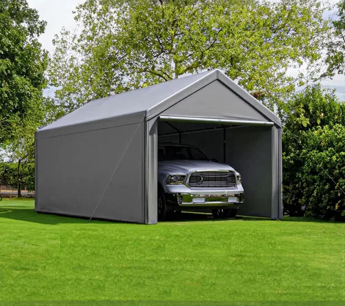 Vista 9 de Cochera 10x20 pies con toldo resistente de acero para almacenamiento, carpa portátil para fiestas, garaje portátil con paredes laterales y puertas
