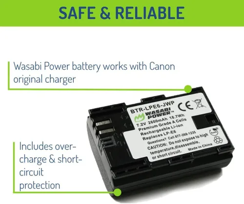 Vista 5 de Wasabi Power Batería LP-E6, LP-E6N (paquete de 2) para Canon EOS 5D Mark II/III/IV, 5DS, 5DS R, 6D, 6D Mark II, 7D, 7D Mark II, 70D, 80D, 90D, R