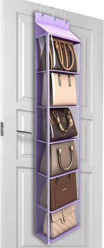 Vista 14 de Lirex Organizador de bolso para colgar sobre la puerta y estante para el armario, organizador de almacenamiento de bolsos con colgador para bolsos.