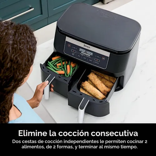 Vista 7 de Ninja Foodi DZ090C - Freidora de aire 5 en 1, 6 cuartos de galón, 2 cestas con tecnología DualZone, color negro