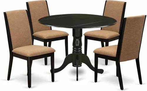 Vista 22 de East West Furniture DLLA3-ABK-47 - Juego de mesa de comedor de 3 piezas que contiene una mesa de cocina redonda con gotas y 2 sillas de comedor