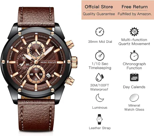 Vista 6 de Reloj de pulsera casual para hombre multifuncionalimpermeableluminosocalendario correa de cuero para hombre