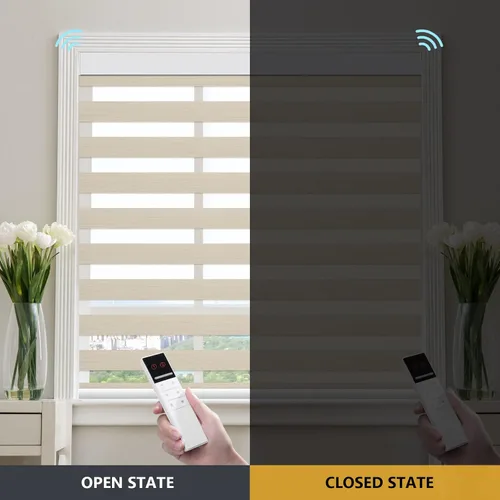 Vista 2 de ZSTARR ZSTARR - Persianas opacas motorizadas con control remoto, persianas inteligentes con diseño de cebra, para control de ventanas, oficina, Beige