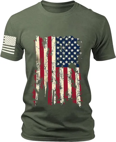 Vista 6 de Mens America Flag Retro T-Shirts Memorial Day 4th July Holiday Casual Short Sleeve Tops Muscle Fit USA Athletic Tees