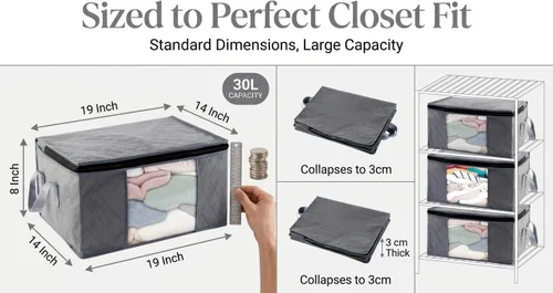 Vista 2 de G01 - bolsas de almacenamiento de tamaño rectangular para guardar ropa, 3 unidades, color gris Paquete gris de 6 piezas
