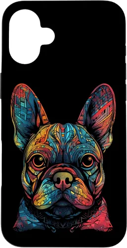Vista 22 de iPhone 16 Colorful French Bulldog Face Frenchie Dog Lover Funny Black Case