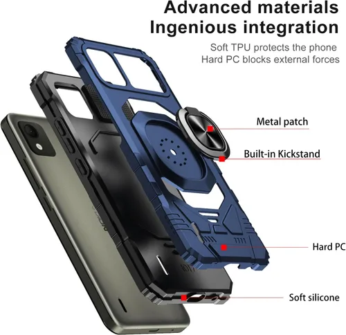 Vista 3 de Ailiber Funda para Nokia C110, Nokia C110 con protector de pantalla, soporte de anillo para montaje magnético de automóvil, grado militar
